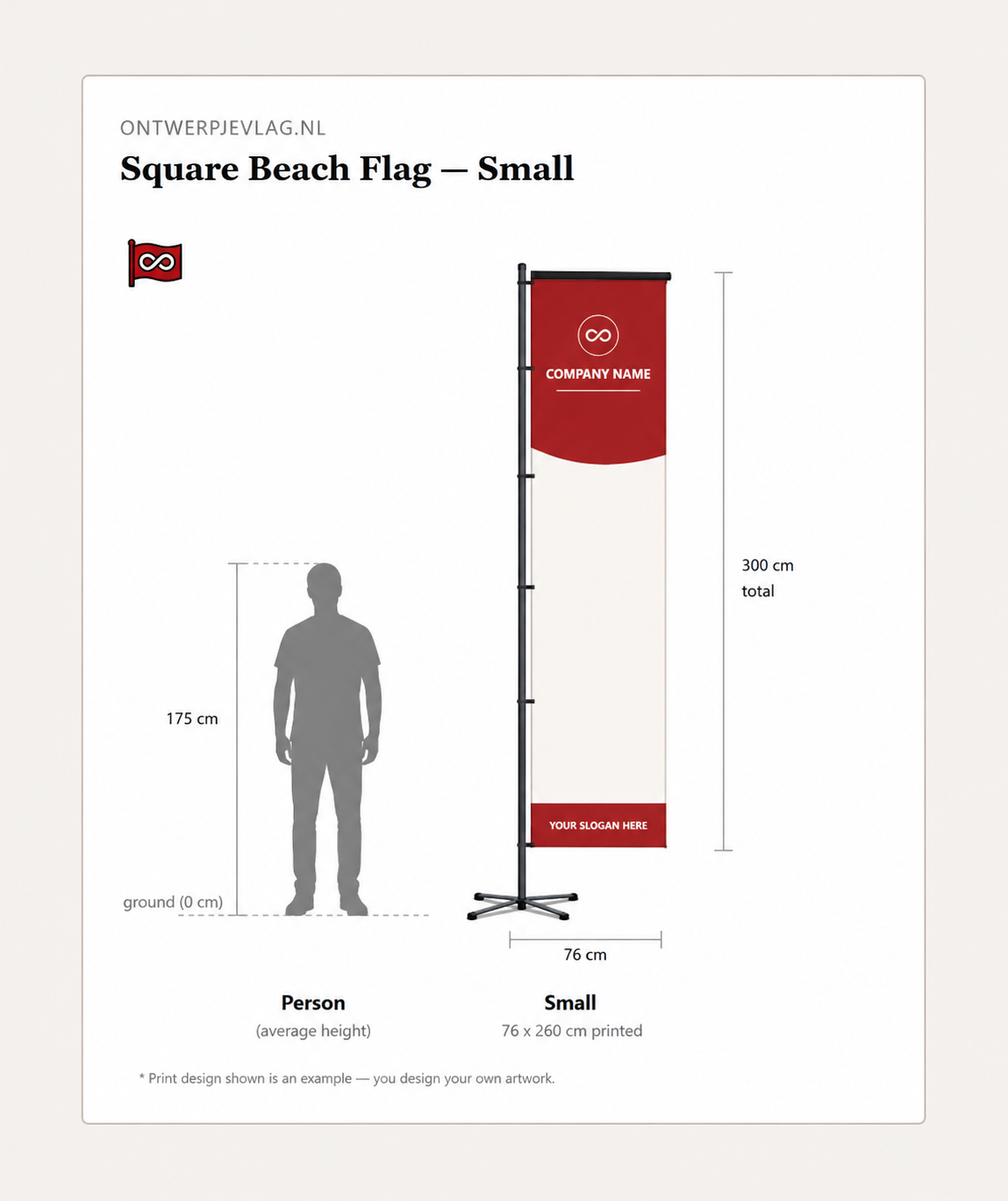 Beachflag Vierkant Small - maatvoering 300cm