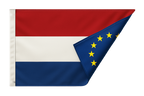 Double-sided flag with blackout inner layer — both sides printed separately in full colour