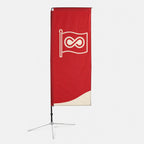 Beach flag Square con il tuo design su base a croce, con la barra trasversale in alto