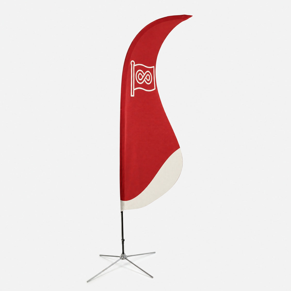 Beach flag Wave con il tuo design su base a croce, con la caratteristica curva a S