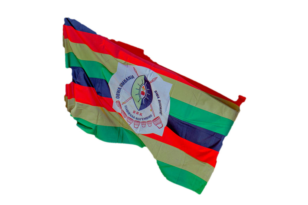 Custom gevelvlag met eigen ontwerp en embleem — wapperend voorbeeld