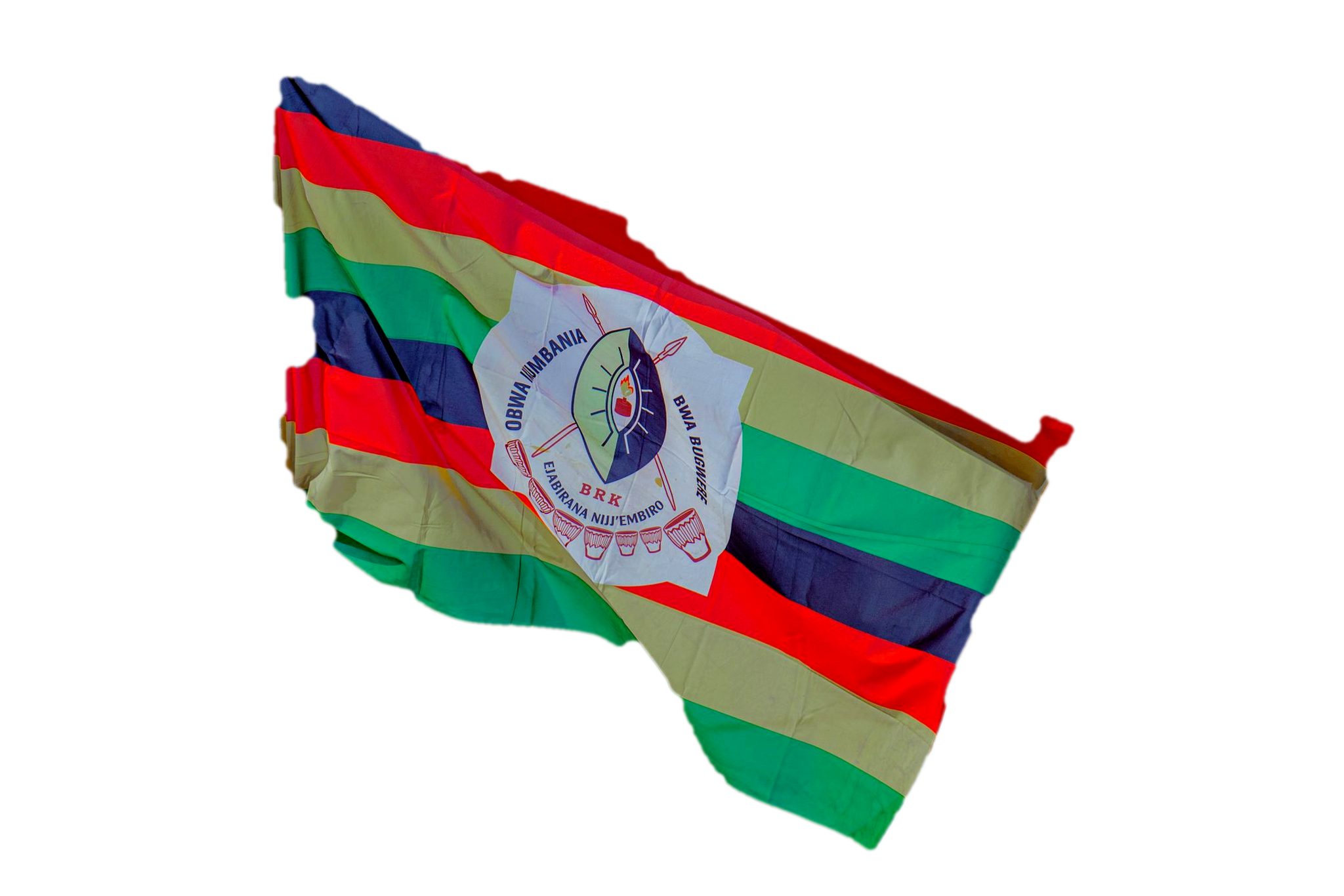 Custom gevelvlag met eigen ontwerp en embleem — wapperend voorbeeld