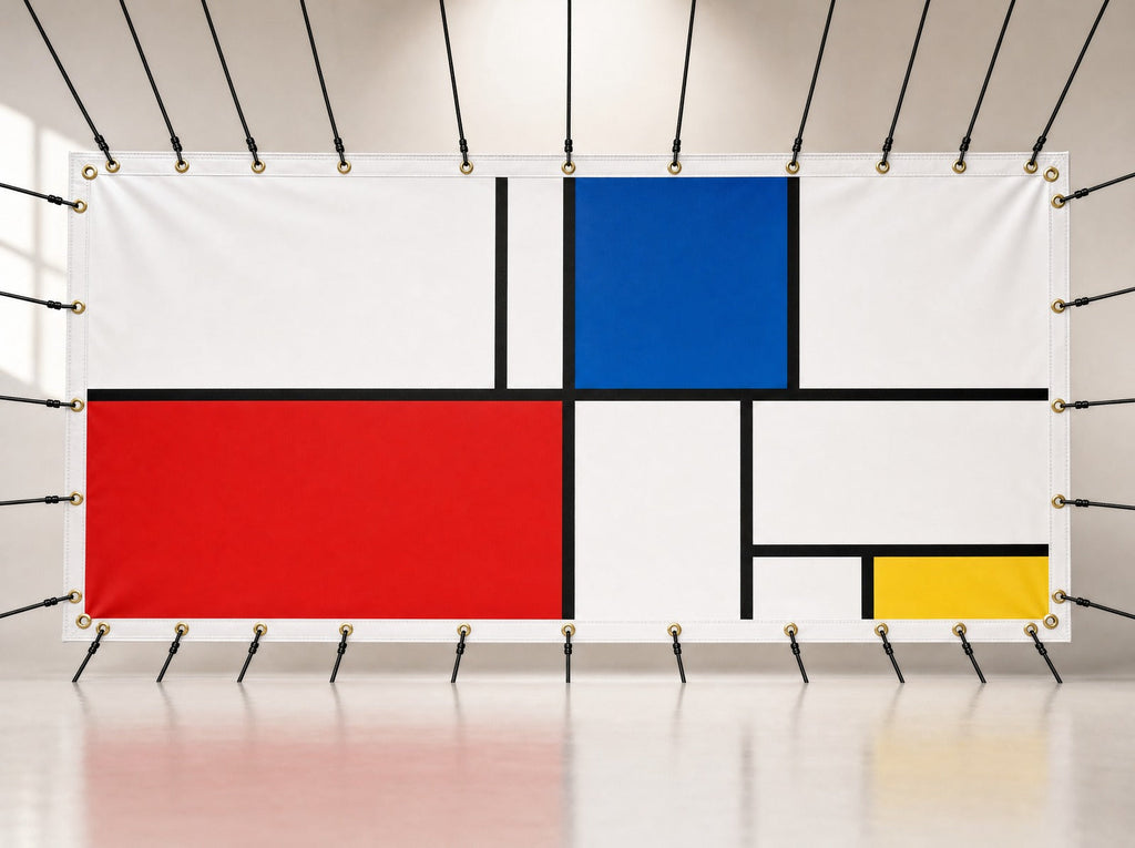 Spandoek met eigen ontwerp, zeilringen om de 50 cm in de zoom